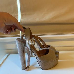Cream / Grey Suede Ankle Strap Heels